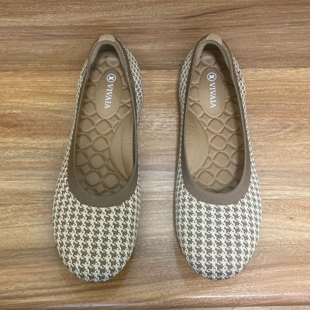 NWT VIVAIA Claire Round Toe Flats in Espresso Houndstooth Size EU 42 - Picture 4 of 13
